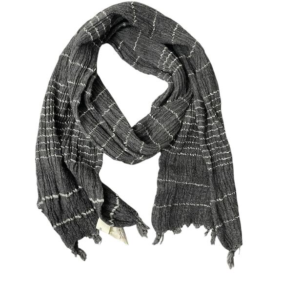 Rag & Bone Scarf Grey White Stripe Crinkle Wool Blend Outdoors Textured 56x7.5 - Picture 1 of 6